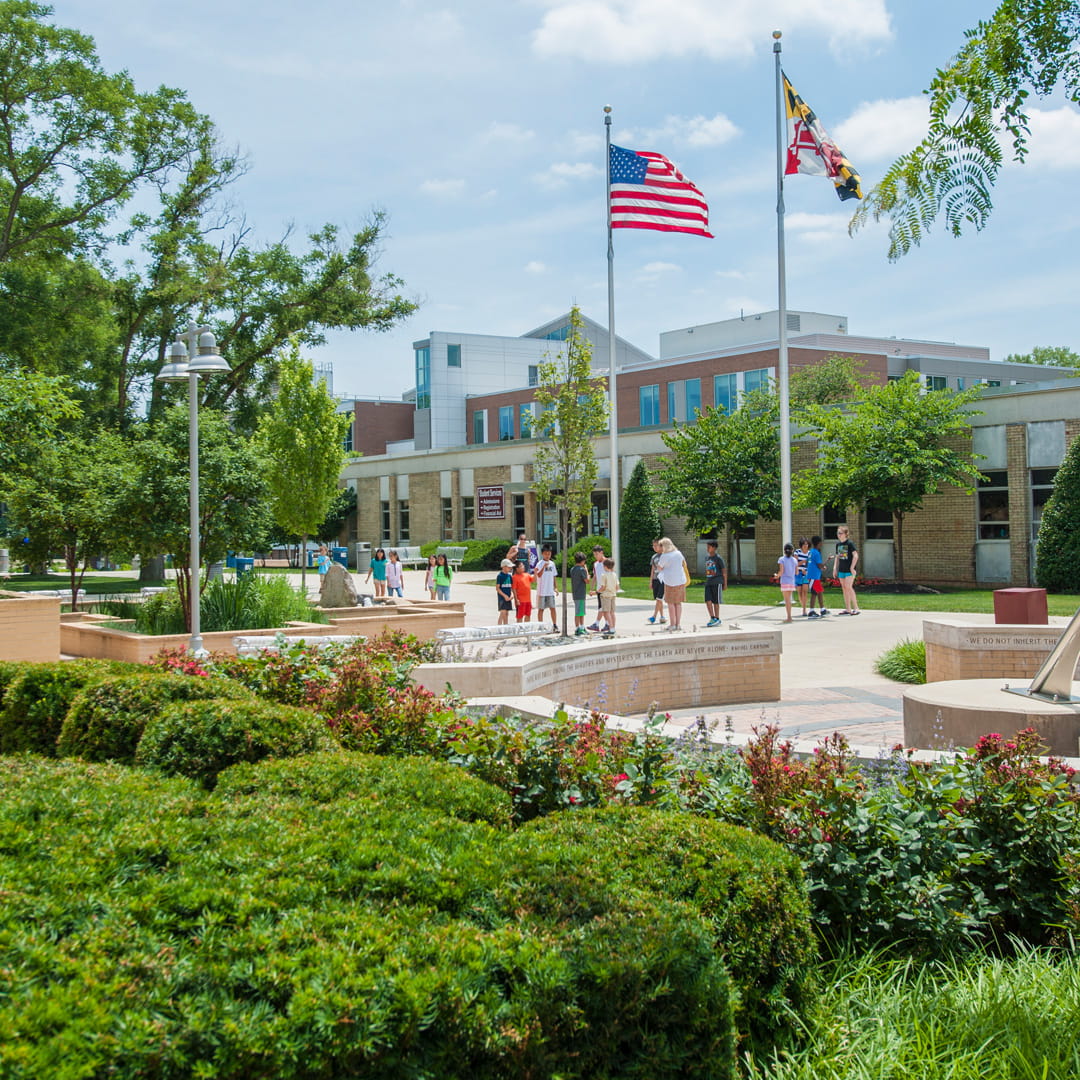 Students walking through Montgomery College Rockville campus supporting the regional biotech workforce Maryland and life sciences talent pipeline